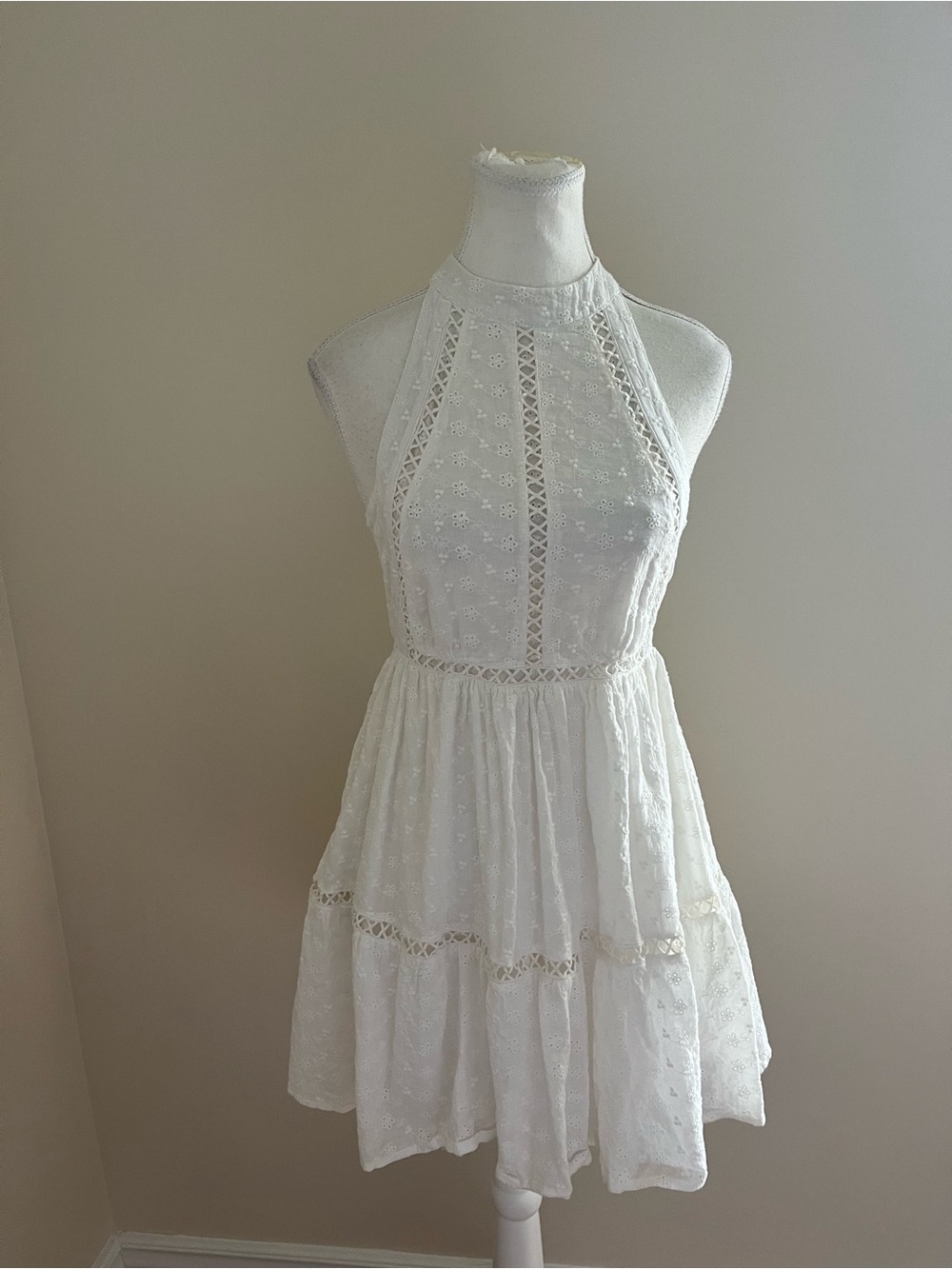 White Eyelet Halter Summer Dress